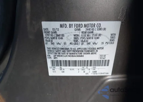 2013 Ford Edge Sel z USA, uszkodzony, nr VIN 2FMDK3JC9DBA36680